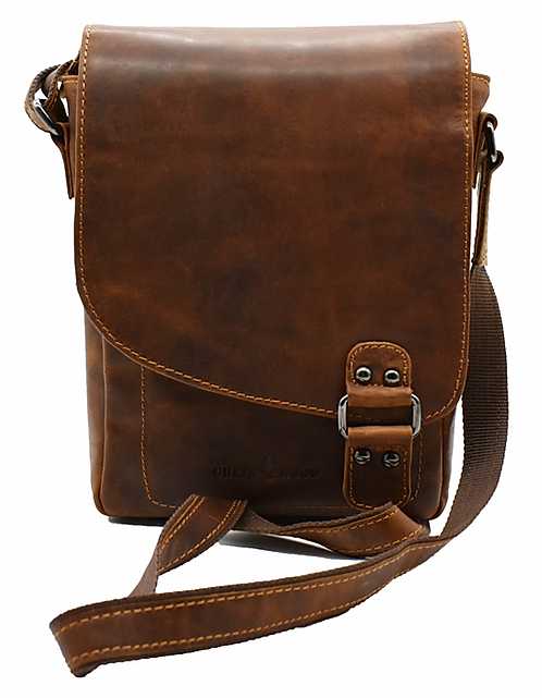 Braune Überschlag-Ledertasche mit Schnalle